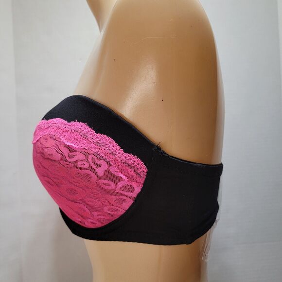 Black w/ Pink Lace Strapless Underwire Bra - Size 40C - Picture 3 of 7